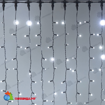 Гирлянда Занавес 2 x 2 м Белый 220В, 400 LED, провод Черный Каучук 2,3мм, IP65 04-5338