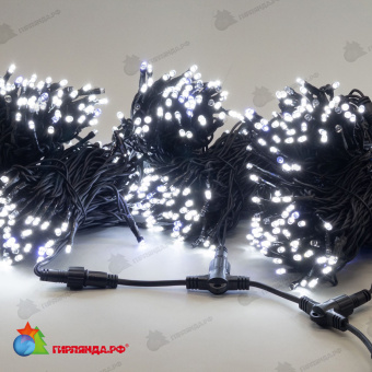 Комплект 3 Белых Нити по 20м с Мерцанием Белого Диода, 600 LED, провод Черный Каучук 2,3мм, IP54 04-5343