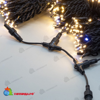 Комплект 3 Тепло-Белых Нити по 20м с Мерцанием Белого Диода, 600 LED, провод Черный Каучук 2,3мм, IP54 04-5344