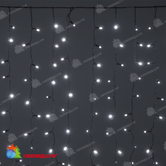 Гирлянда Занавес Облегченный c Колпачком 2 x 1 м Белый 220В, 200 LED, провод Черный Каучук 2,3мм, IP65 04-5352