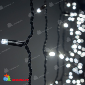 Гирлянда Занавес Облегченный c Колпачком 2 x 1 м Белый 220В, 200 LED, провод Черный Каучук 2,3мм, IP65 04-5352