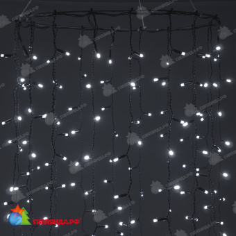 Гирлянда Занавес Облегченный c Колпачком 2 x 1 м Белый 220В, 200 LED, провод Черный Каучук 2,3мм, IP65 04-5352