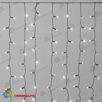 Гирлянда Занавес Облегченный c Колпачком 2 x 1 м Белый 220В, 200 LED, провод Черный Каучук 2,3мм, IP65 04-5352