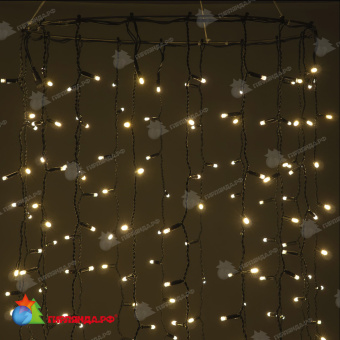 Гирлянда Занавес Облегченный c Колпачком 2 x 1 м Тепло-Белый 220В, 200 LED, провод Черный Каучук 2,3мм, IP65 04-5353