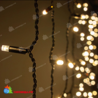 Гирлянда Занавес Облегченный c Колпачком 2 x 1 м Тепло-Белый 220В, 200 LED, провод Черный Каучук 2,3мм, IP65 04-5353