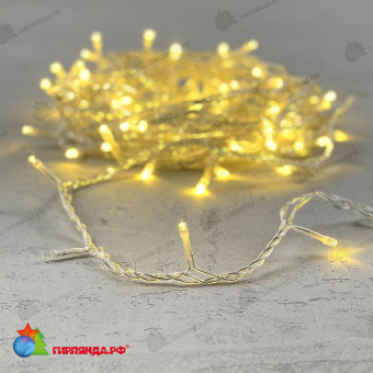 Гирлянда Нить 10м Золотой с Мерцанием Теплый Белый диод 24В, 100 LED, провод Прозрачный ПВХ, IP54 04-5358