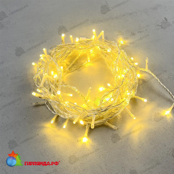 Гирлянда Нить 10м Золотой с Мерцанием Теплый Белый диод 24В, 100 LED, провод Прозрачный ПВХ, IP54 04-5358