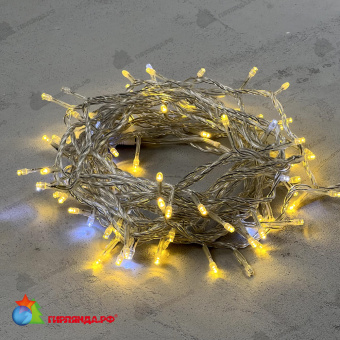 Гирлянда Нить 10м Золотой с Мерцанием Белого Диода 24В, 100 LED, провод Прозрачный ПВХ, IP54 04-5359