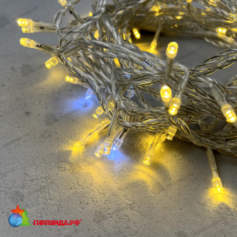 Гирлянда Нить 10м Золотой с Мерцанием Белого Диода 24В, 100 LED, провод Прозрачный ПВХ, IP54 04-5359