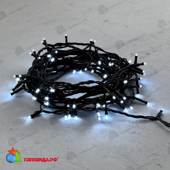 Гирлянда Нить 10м Белая 220В, 100 LED, провод Черный ПВХ, IP54 04-5365