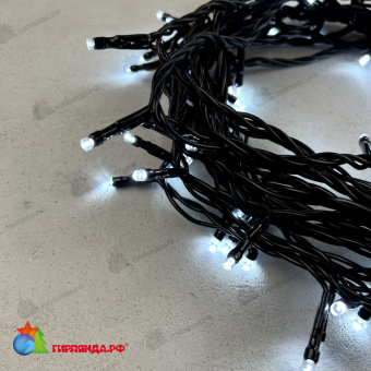 Гирлянда Нить 10м Белая 220В, 100 LED, провод Черный ПВХ, IP54 04-5365