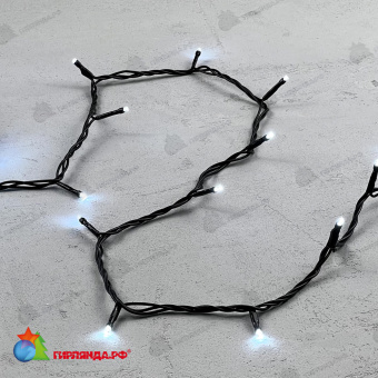 Гирлянда Нить 10м Белая 220В, 100 LED, провод Черный ПВХ, IP54 04-5365