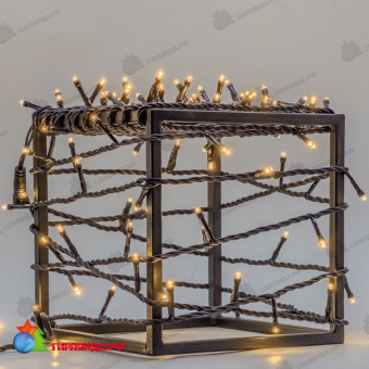Гирлянда Нить 10м Тепло-Белая 220В, 100 LED, провод Черный ПВХ, IP54 04-5366