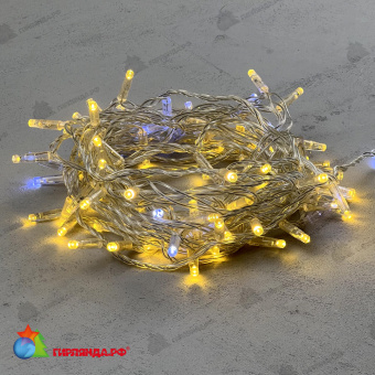 Гирлянда Нить с Колпачком 10м Золотой с Мерцанием Белого Диода 24В, 100 LED, провод Прозрачный ПВХ, IP65 04-5376