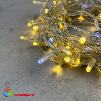 Гирлянда Нить с Колпачком 10м Золотой с Мерцанием Белого Диода 24В, 100 LED, провод Прозрачный ПВХ, IP65 04-5376