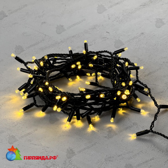 Гирлянда Нить с Колпачком 10м Золотой, 100 LED, провод Черный ПВХ, IP65 04-5382