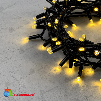 Гирлянда Нить с Колпачком 10м Золотой, 100 LED, провод Черный ПВХ, IP65 04-5382
