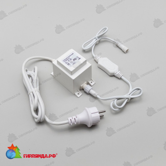 Трансформатор 60W с Выпрямителем для Нитей 24В, до 1000 LED, провод Белый Каучук, IP65 04-5419