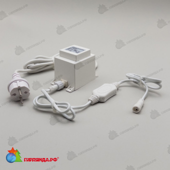 Трансформатор 60W с Выпрямителем для Нитей 24В, до 1000 LED, провод Белый Каучук, IP65 04-5419