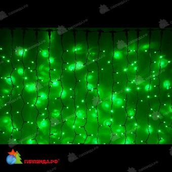 Гирлянда светодиодный занавес, 2x6м., 1140 LED, зеленый, без мерцания, черный резиновый провод (Каучук), с защитным колпачком. 11-1290