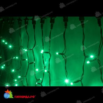Гирлянда светодиодный занавес, 2х6м., 1140 LED, зеленый, без мерцания, без контроллера, черный провод (пвх), с защитным колпачком. 11-1377