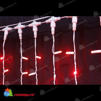 Гирлянда светодиодный занавес, 2х6м., 1140 LED, красный, без мерцания, без контроллера, белый провод (пвх), с защитным колпачком. 11-1383