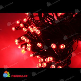 Гирлянда Нить, 10м., 100 LED, красный, без мерцания, темно-зеленый провод (пвх), без колпачка. 11-1638