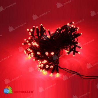 Гирлянда Нить, 10м., 100 LED, красный, без мерцания, темно-зеленый провод (пвх), без колпачка. 11-1638