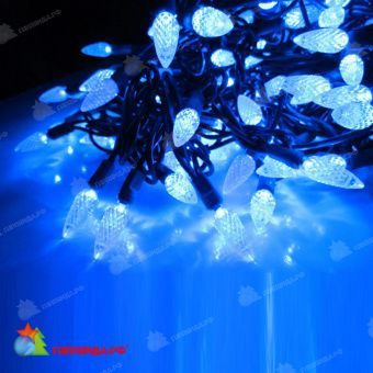 Гирлянда Нить, насадка "Ягодка", 20м., 200-205 LED, синий, без мерцания, темно-зеленый провод (пвх). 11-1668
