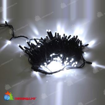 Гирлянда Нить, 10м., 100 LED, холодный белый, без мерцания, черный резиновый провод (Каучук), с защитным колпачком. 11-1702