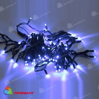 Гирлянда Нить, 10м., 100 LED, синий, без мерцания, черный резиновый провод (Каучук), с защитным колпачком. 11-1704