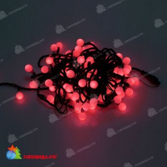 Гирлянда нить с насадками Шарики D25мм, 15м., 100 LED, красный, черный резиновый провод (Каучук). 11-1714