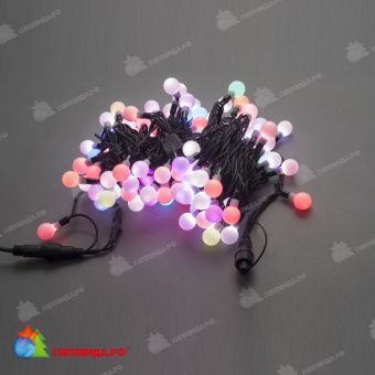 Гирлянда нить с насадками Шарики D25мм, 10м., 100 LED, RGB (быстрая смена 8-ми цветов), черный резиновый провод (Каучук). 11-1723
