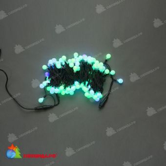 Гирлянда нить с насадками Шарики D25мм, 10м., 100 LED, RGB (быстрая смена 8-ми цветов), черный резиновый провод (Каучук). 11-1723