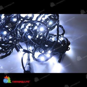 Гирлянда Нить, 20м., 200 LED, холодный белый, без мерцания, черный резиновый провод (Каучук), с защитным колпачком. 11-1757