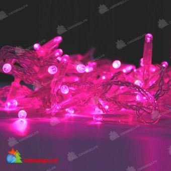 Гирлянда Нить, 10м., 100 LED, розовый, без мерцания, прозрачный провод (пвх), с защитным колпачком. 11-1787