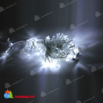 Гирлянда Нить, 10м., 100 LED, холодный белый, без мерцания, белый провод (пвх), с защитным колпачком. 11-1809