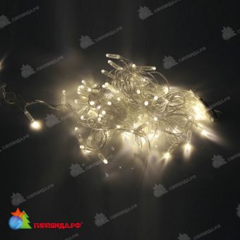 Гирлянда Нить, 10м., 100 LED, теплый белый, без мерцания, прозрачный провод (пвх), с защитным колпачком. 11-1816