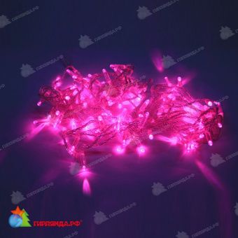 Гирлянда Нить, 10м., 100 LED, розовый, без мерцания, прозрачный провод (пвх), с защитным колпачком. 11-1834