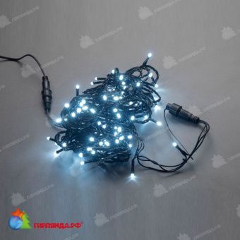 Гирлянда Нить, 10м., 100 LED, холодный белый, без мерцания, черный провод (пвх). 11-1843