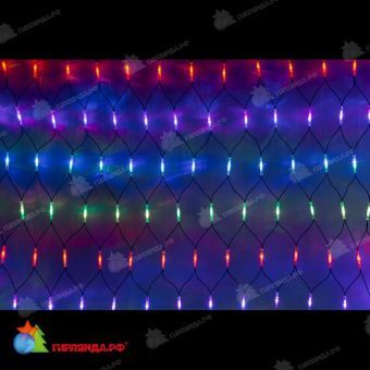 Светодиодная сетка, 1.5х2м., 288 LED, мульти, чейзинг, черный резиновый провод (Каучук), с защитным колпачком. 11-2043