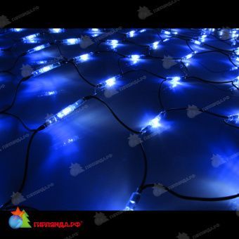 Светодиодная сетка, 1.5х2м., 288 LED, белый, синий, чейзинг, черный резиновый провод (Каучук), с защитным колпачком. 11-2044