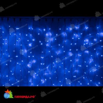 Гирлянда светодиодный занавес, 2х1.5 м., 475 LED, синий, чейзинг, с контроллером, черный провод (пвх). 11-2214