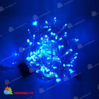 Гирлянда Нить, 10м., 100 LED, Синий, без мерцания, прозрачный провод (пвх). 07-3741