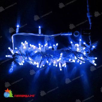 Гирлянда Нить, 10м., 100 LED, синий, без мерцания, белый провод (пвх), с защитным колпачком. 07-3761