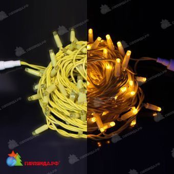 Гирлянда Нить, 10м., 100 LED, желтый, без мерцания, желтый провод (резина), с защитным колпачком. 07-3769