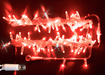 Гирлянда Нить, 10м., 100 LED, Красный, с мерцанием, прозрачный провод (пвх), с защитным колпачком. 07-3779