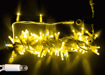 Гирлянда Нить, 10м., 100 LED, Желтый, с мерцанием, прозрачный провод (пвх), с защитным колпачком. 07-3780