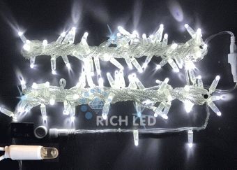 Гирлянда Нить, 10м., 100 LED, Белый, с мерцанием, прозрачный провод (пвх), с защитным колпачком. 07-3783