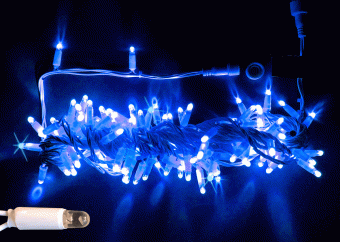 Гирлянда Нить, 10м., 100 LED, Синий, с мерцанием, белый провод (пвх), с защитным колпачком. 07-3788